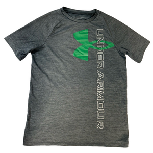 Under Armour Heatgear Heather Gray Activewear Tee with Green Logo Youth Large